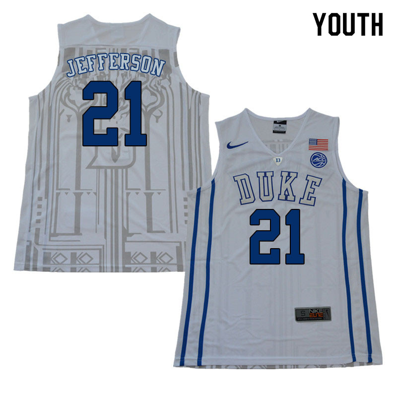 2018 Youth #21 Amile Jefferson Duke Blue Devils College Basketball Jerseys Sale-White